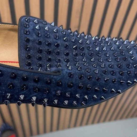 Christian Louboutin Rollerboy Dark Blue Studded Loafers  display picture 2